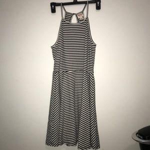 Black and white striped dress.